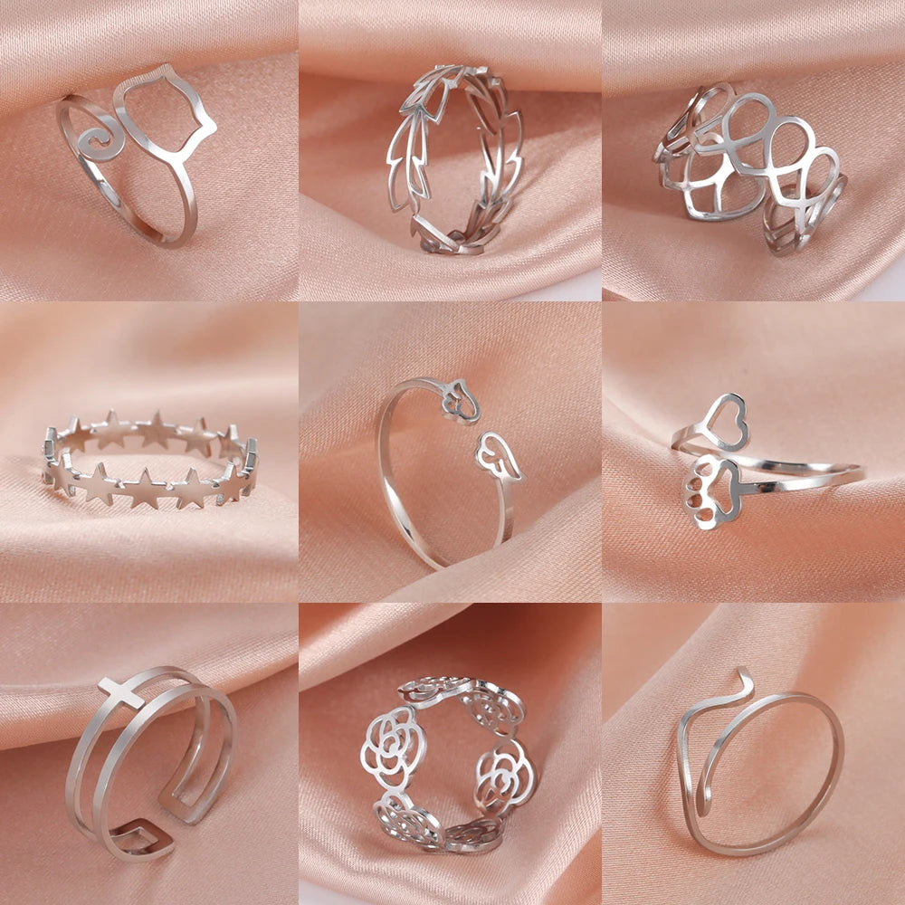Bague Ajustable Fantaisie, Acier Inoxydable Argenté, Motifs Originaux pour Femmes Adultes