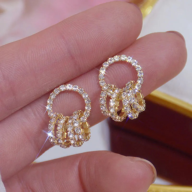 Boucles d’Oreilles Cercle Doré et Zircon AAA Brillants pour Femme