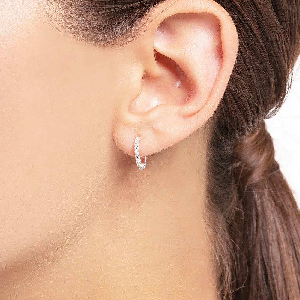 Boucles d’Oreilles Créoles en Argent 925 – Pierres Blanches Éclatantes, Cadeau Élégant pour Femme