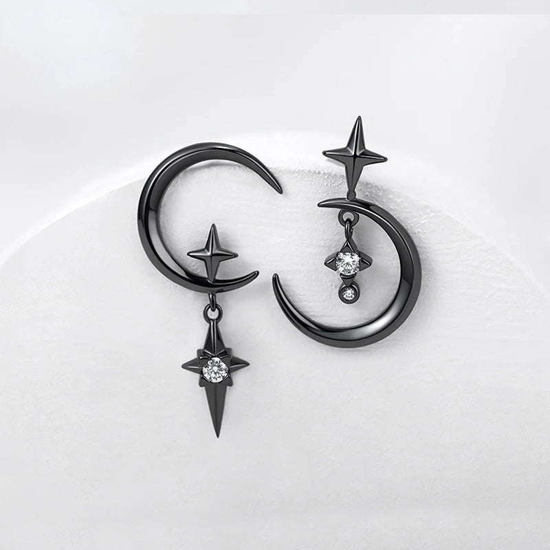 Boucles Oreilles Lune Argent 925 – Pendule Élégant, Cristaux