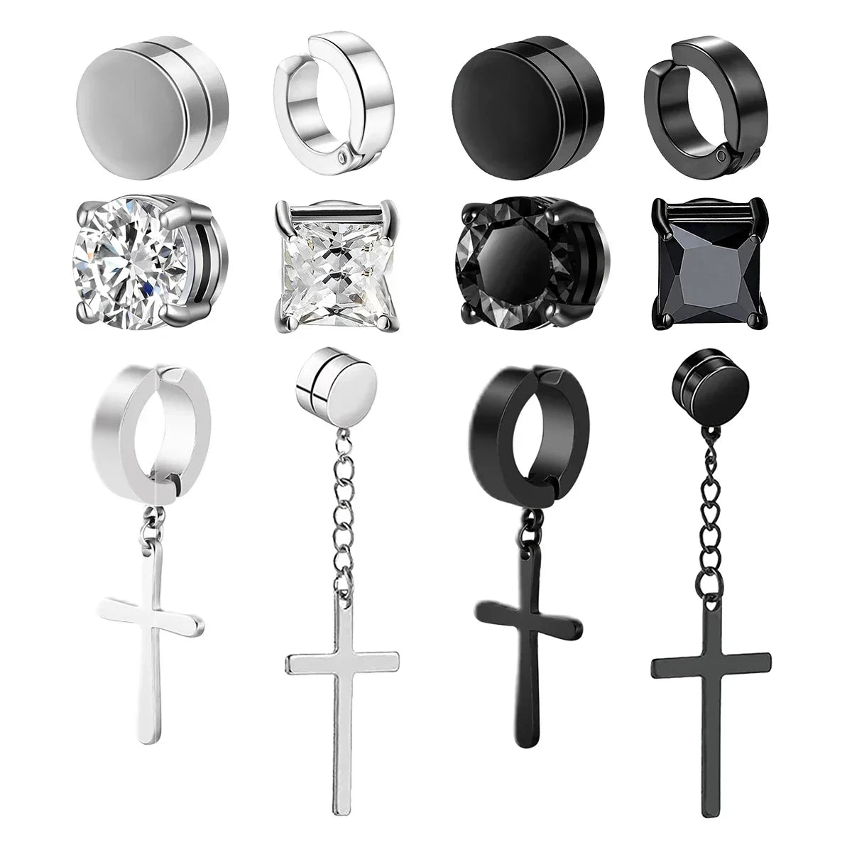 Boucles d’Oreilles Magnétiques Unisexe et Clip Sans Perçage en Acier Inoxydable