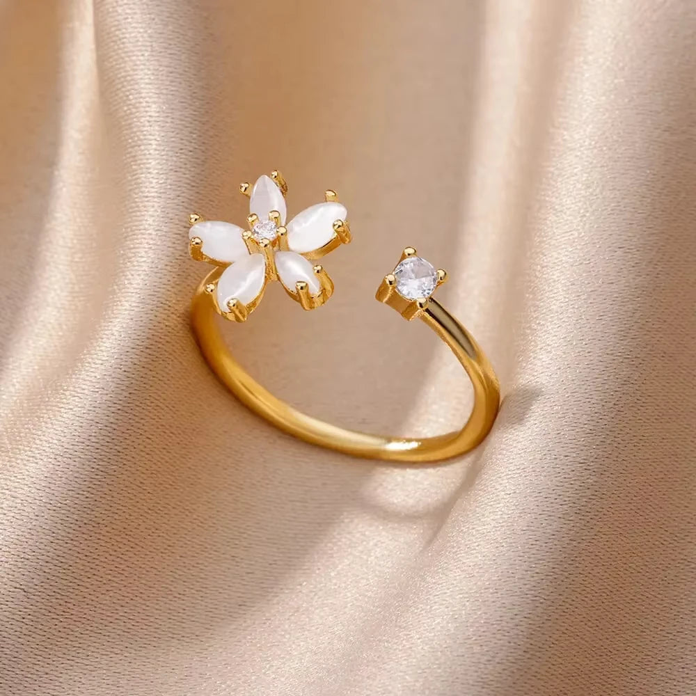 Bague œil Protecteur – Acier Inoxydable Doré, Ajustable, Design Géométrique avec Zircone