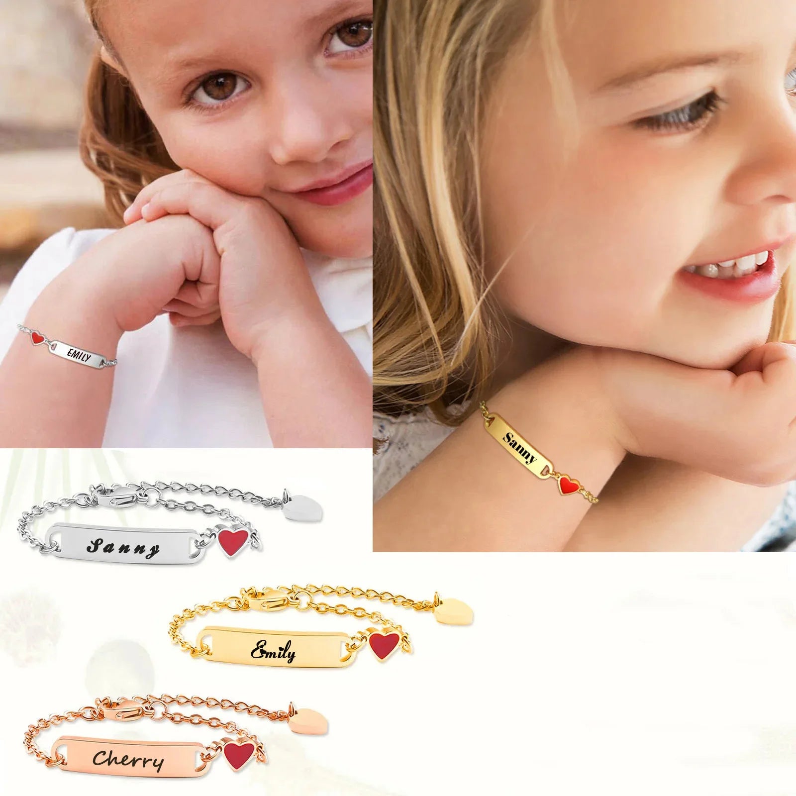 Bracelet Personnalisé Filles - Acier Inoxydable avec Nom Gravé