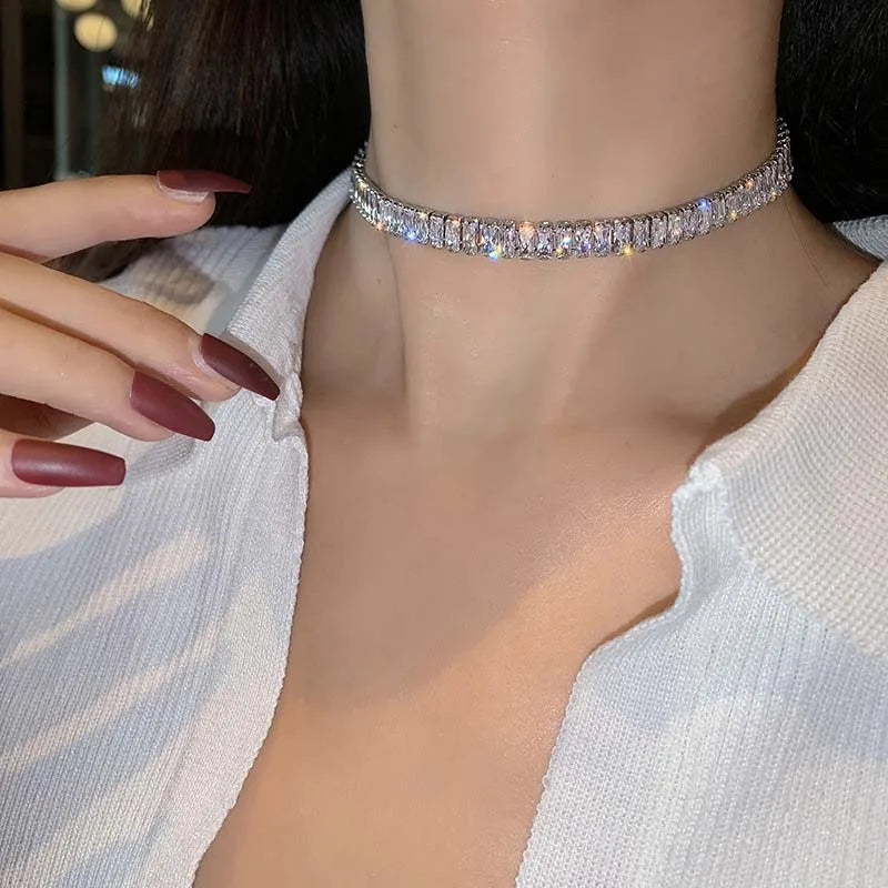 Collier Ras de Cou Zircon Femme Carré Luxe