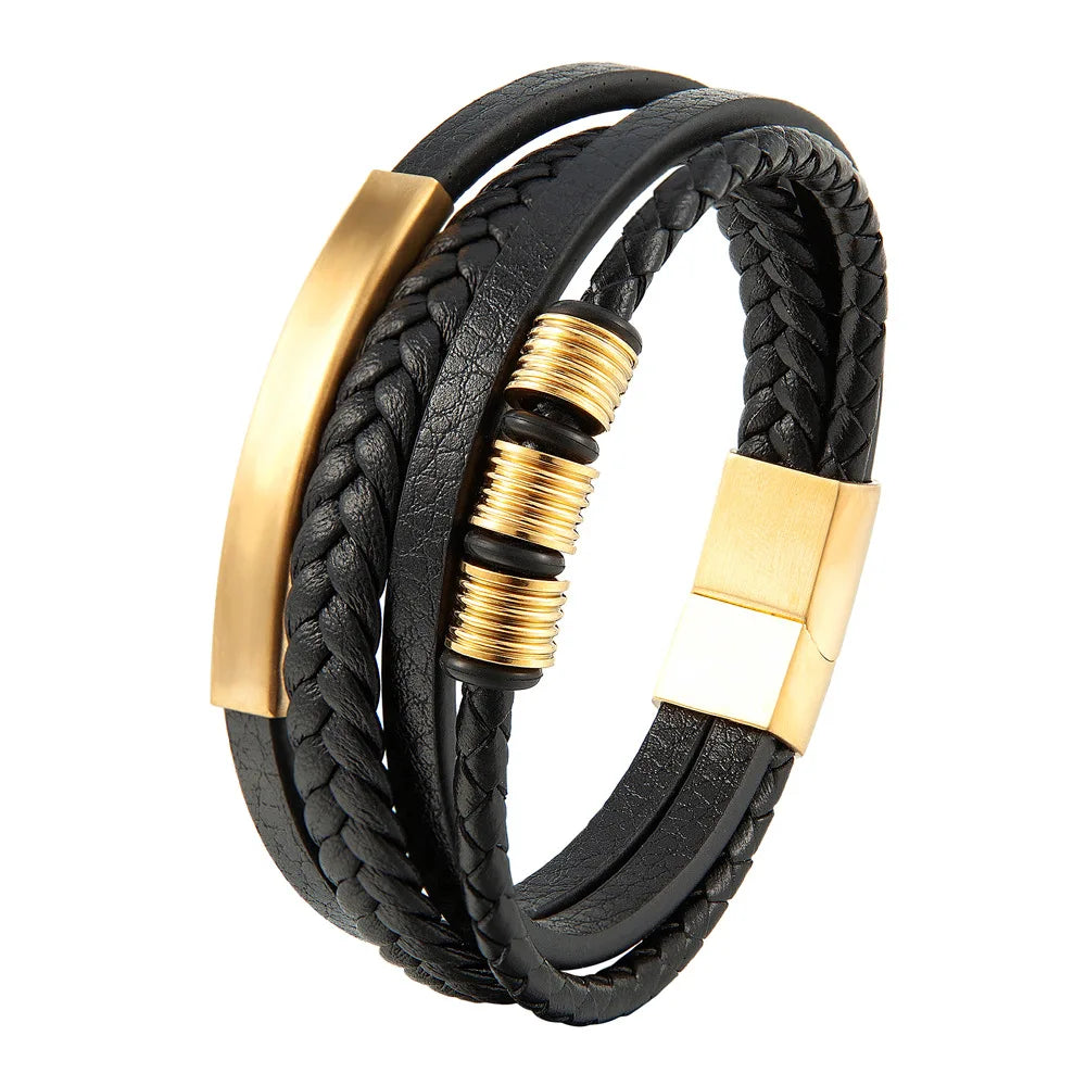 Bracelet Mixte en Cuir Véritable & Perles oeuil de Tigre, Fermoir Acier Inoxydable Magnétique