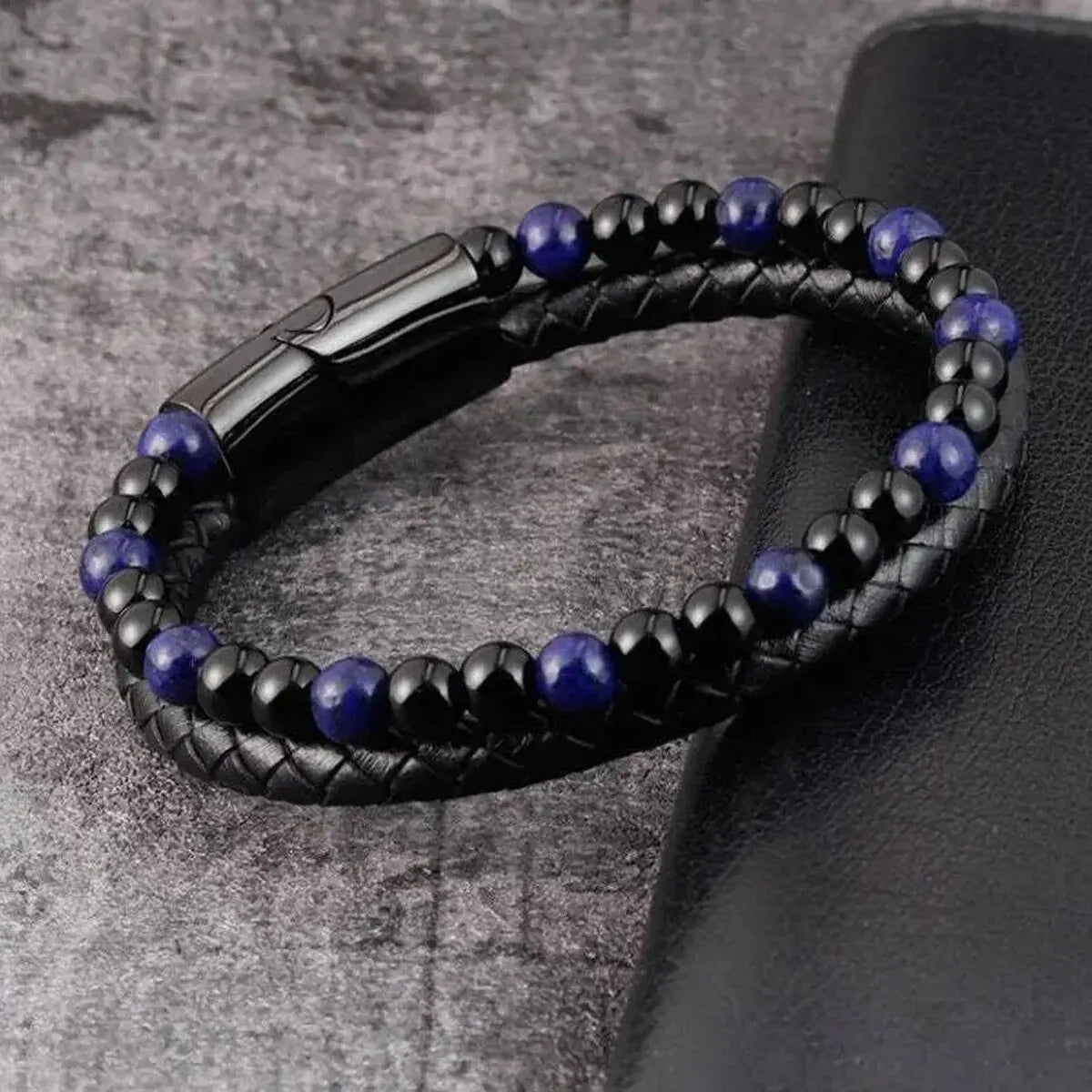 Bracelet pierres naturelles – Œil de tigre, onyx et pierre de lave – Équilibre & style unisexe**