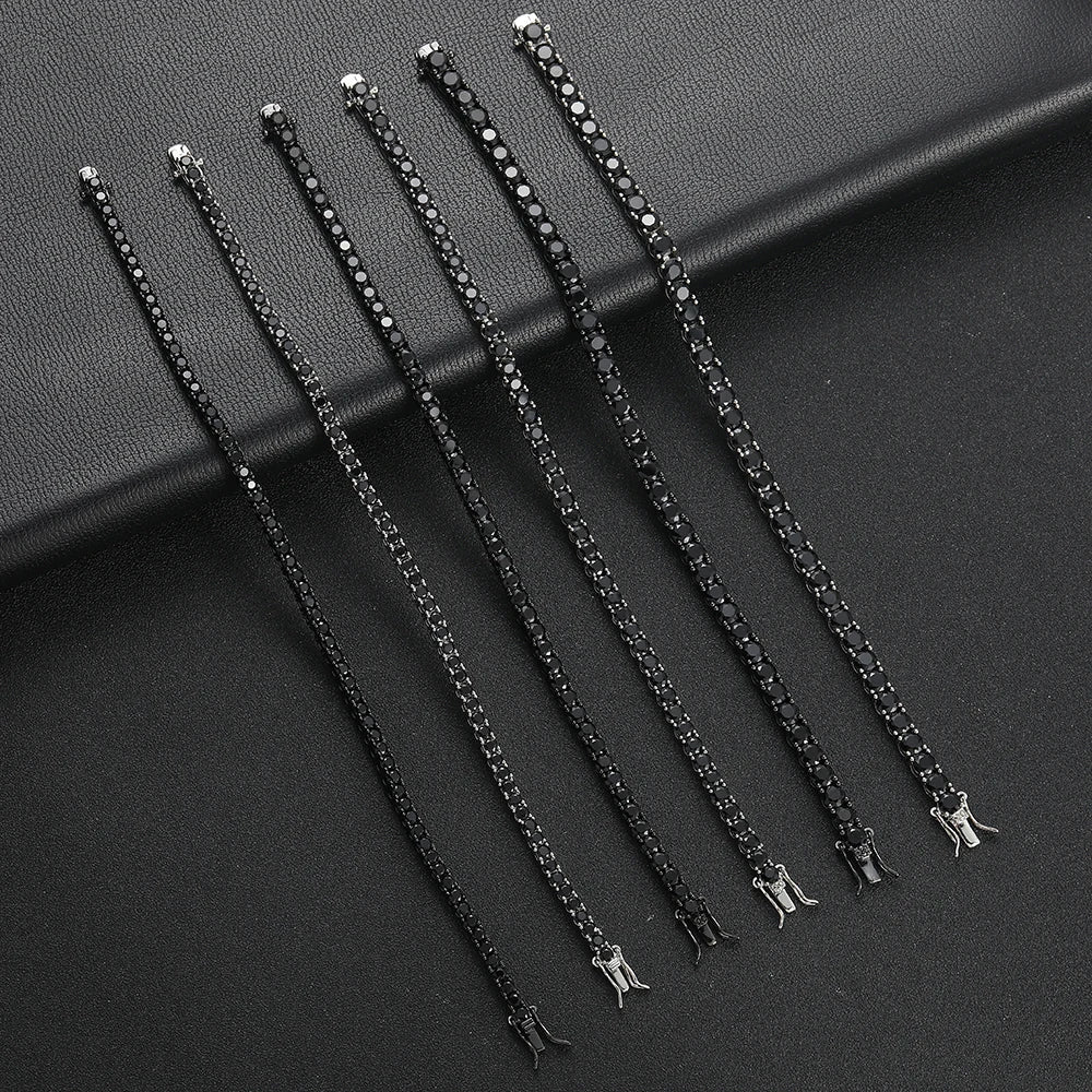 Bracelet Tennis Noir – Zirconia 3/4/5mm Unisexe Élégance Urbaine”