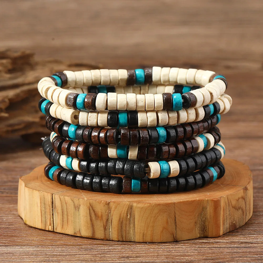 Bracelet Homme Bohème – Ensemble de Bracelets en Bois Naturel Tendance et Fait Main