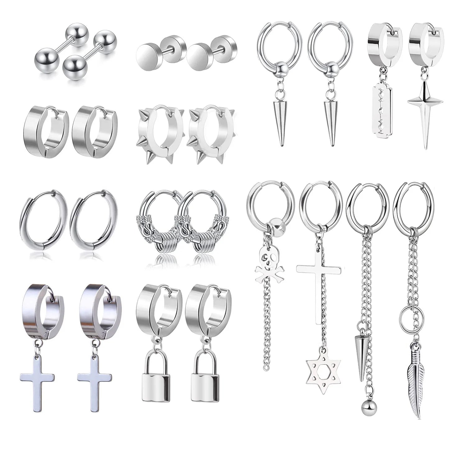 Boucles d’oreilles croix homme – Lot de 2 à 24 pièces en acier inoxydable