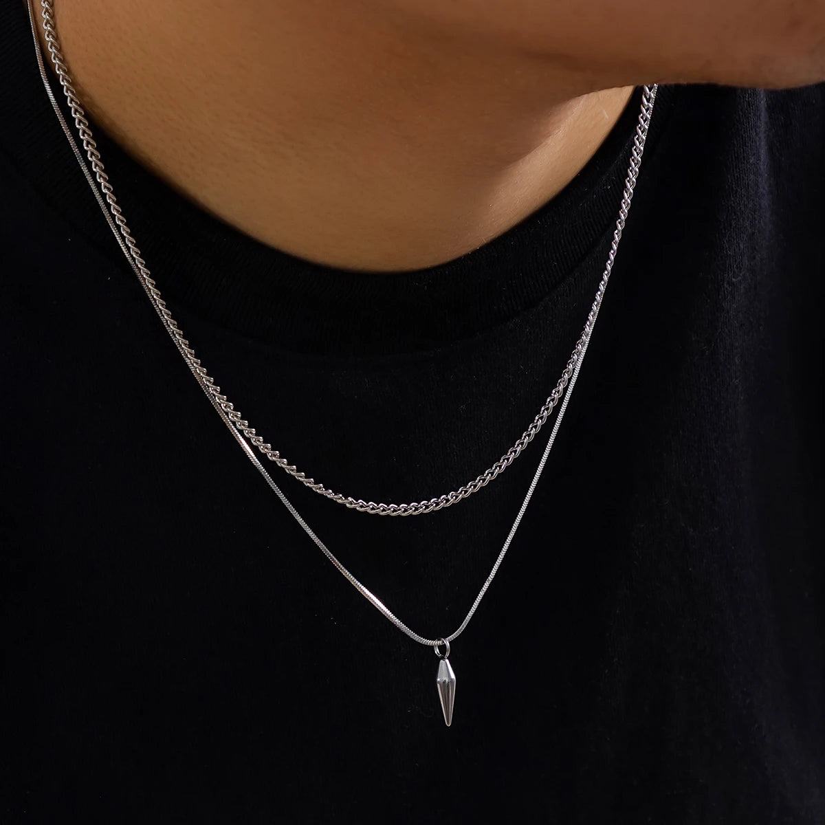 Set 2 Colliers Homme – Style Punk avec Pendentif Rivet en Acier Inoxydable