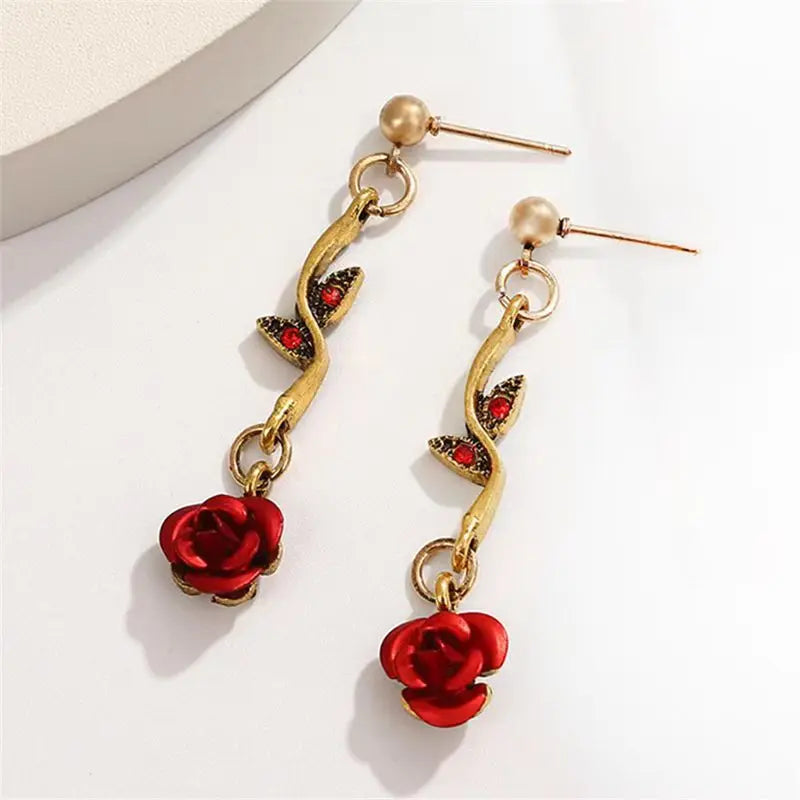 Vintage French Rose Flower Bracelet Set for Women EuropeAn-American Ins Personality Temperament Red Rose Jewelry Heritage Chic