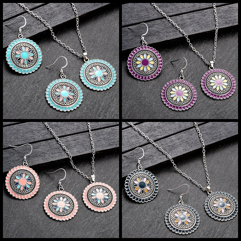 Parure Bohème Fleurie – Collier et boucles d’oreilles vintage