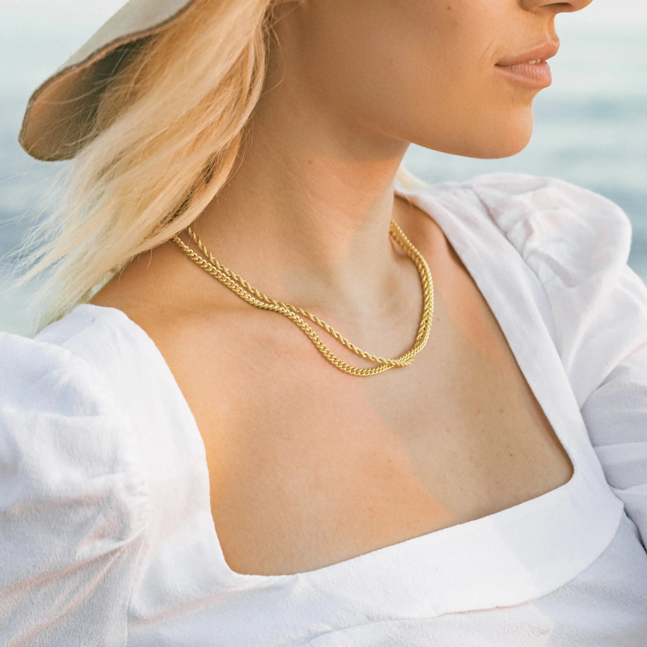 Collier chaîne ondulée en acier inoxydable – Finition dorée, style clavicule