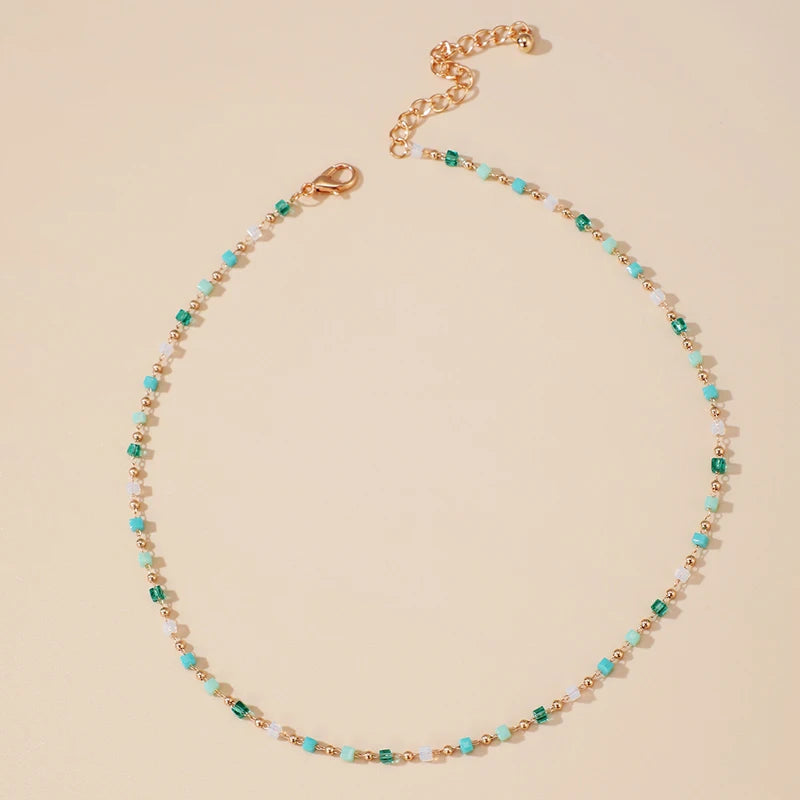 Necklace for Women Bohemian Colorful Beaded Fashion Jewelry Set On The Neck Party  Choker Chain  Femme Handwork Gift Daily Heritage Chic