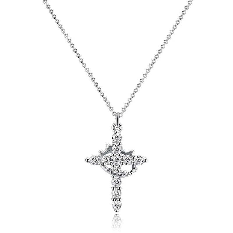 Collar de cruz de circón: elegante colgante dorado con corona giratoria para mujer