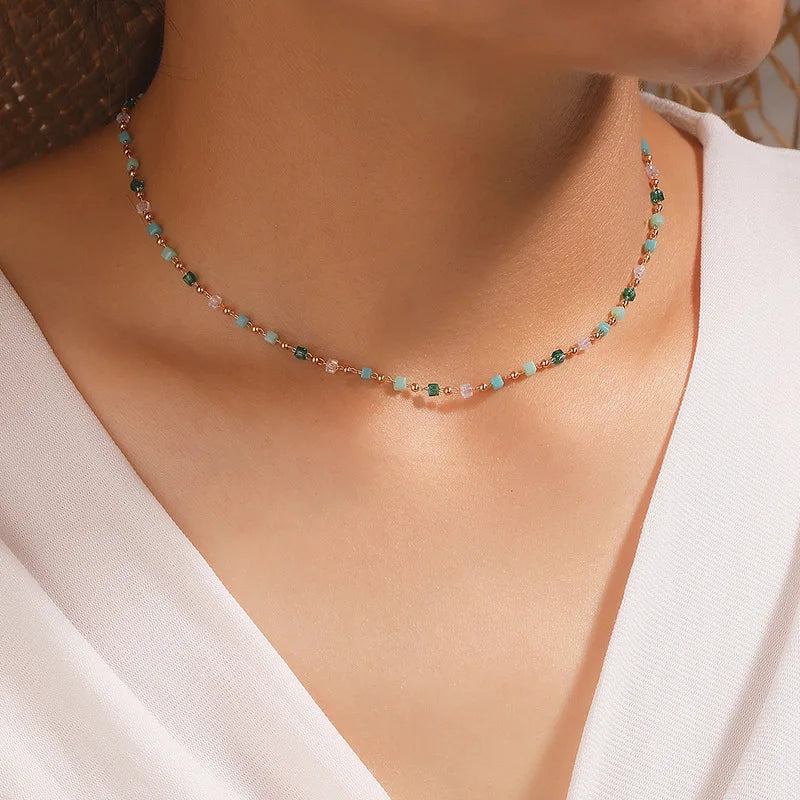 Necklace for Women Bohemian Colorful Beaded Fashion Jewelry Set On The Neck Party  Choker Chain  Femme Handwork Gift Daily Heritage Chic