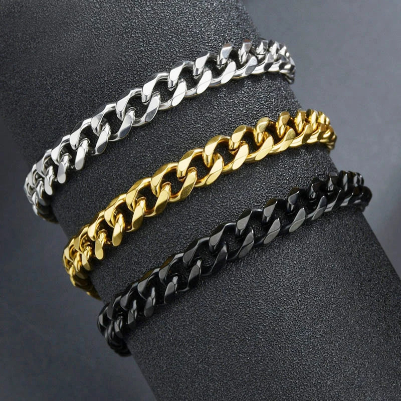 Bracelet Chaîne Cubaine en Acier Inoxydable – Unisexe, Or, Argent, Noir
