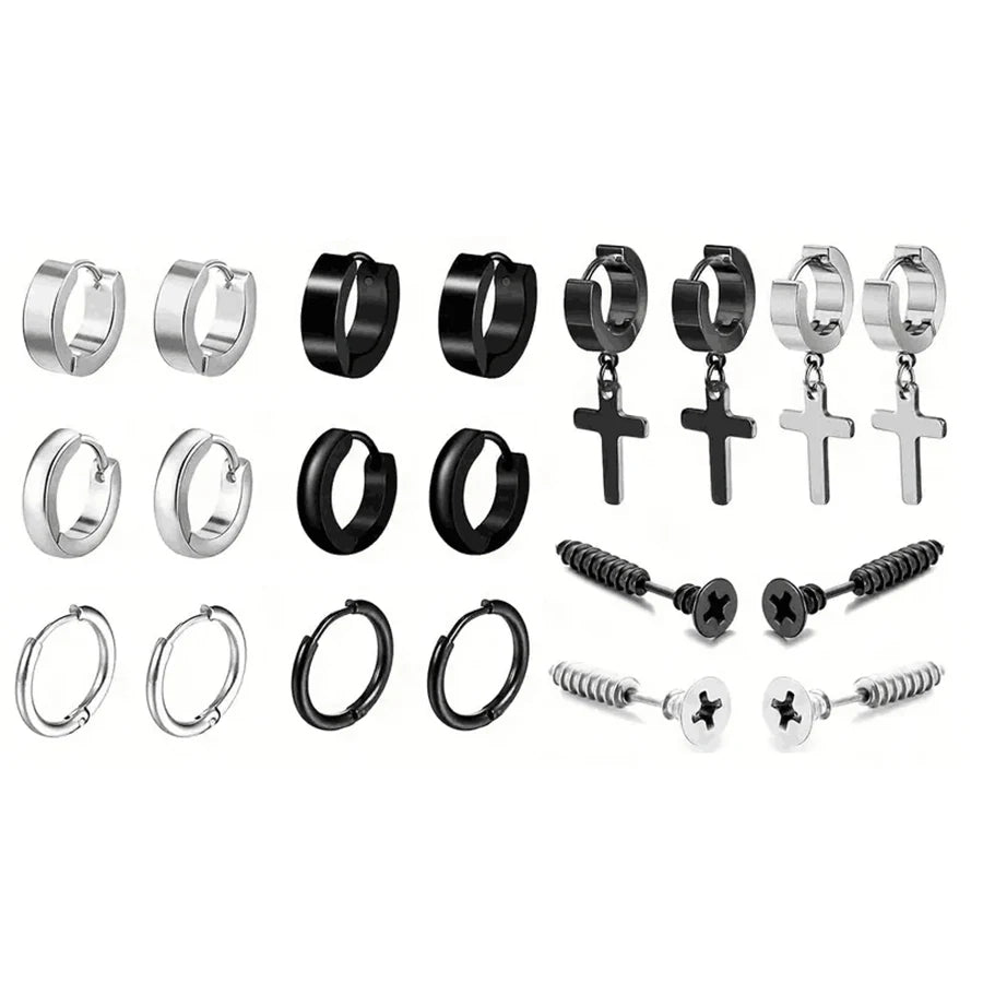 Pendientes para hombre - Acero inoxidable, cruz y circonita, varios estilos