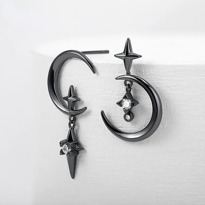 Boucles Oreilles Lune Argent 925 – Pendule Élégant, Cristaux