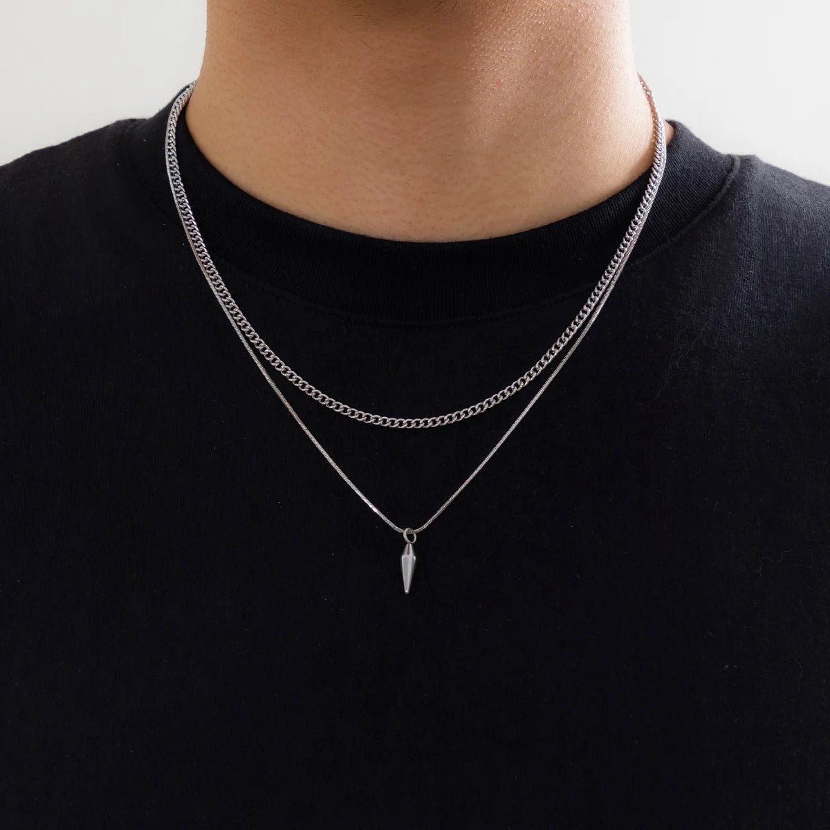 Set 2 Colliers Homme – Style Punk avec Pendentif Rivet en Acier Inoxydable