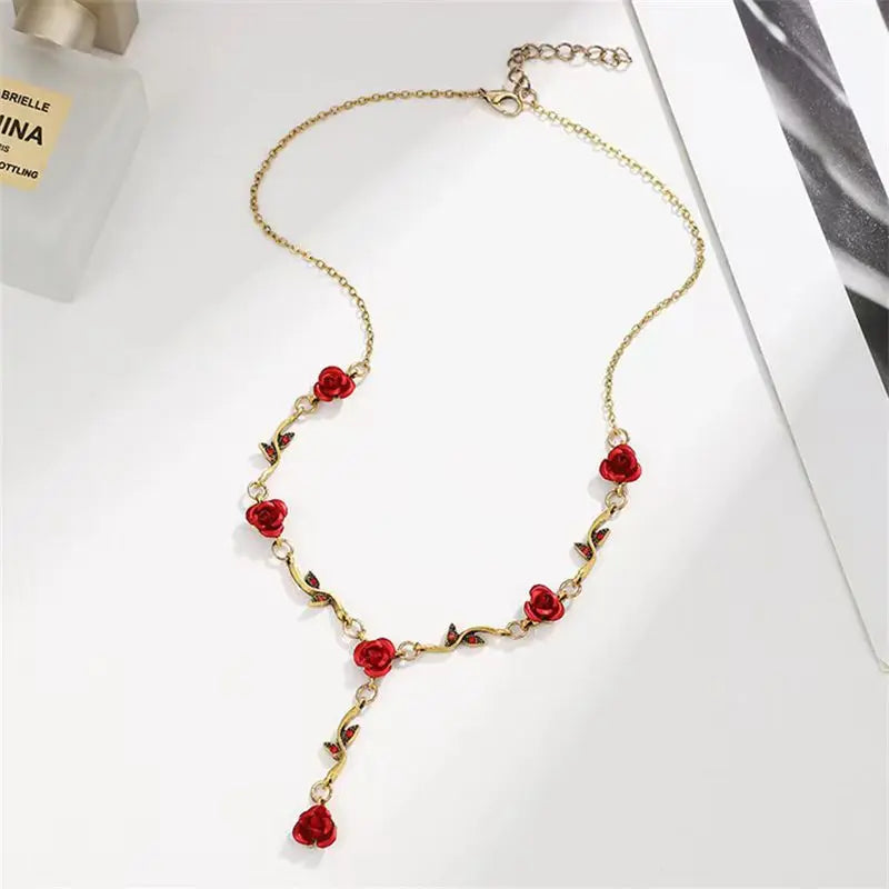 Vintage French Rose Flower Bracelet Set for Women EuropeAn-American Ins Personality Temperament Red Rose Jewelry Heritage Chic