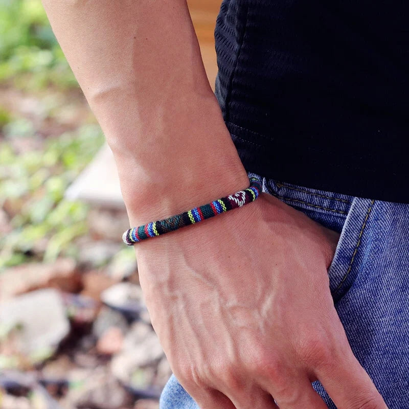 Bracelet Bohème en Tissu – Style Éthique et Magnétique pour Homme