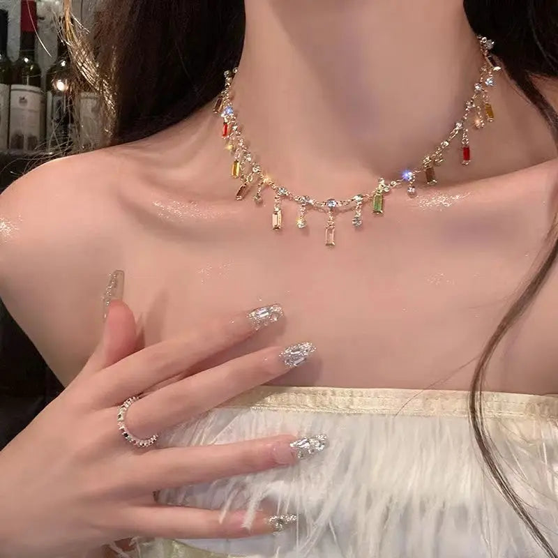 Collier Ras de Cou Zircon Femme Carré Luxe