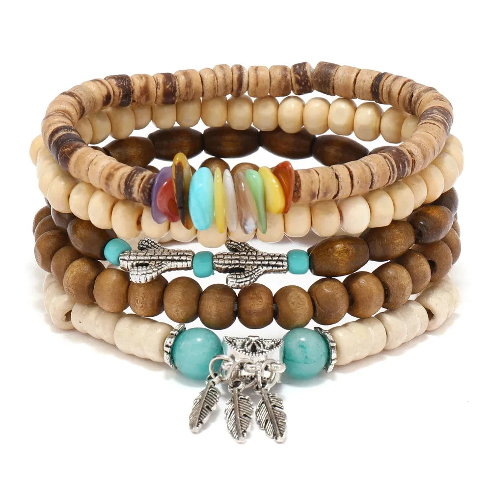 Bracelet Homme Bohème – Ensemble de Bracelets en Bois Naturel Tendance et Fait Main