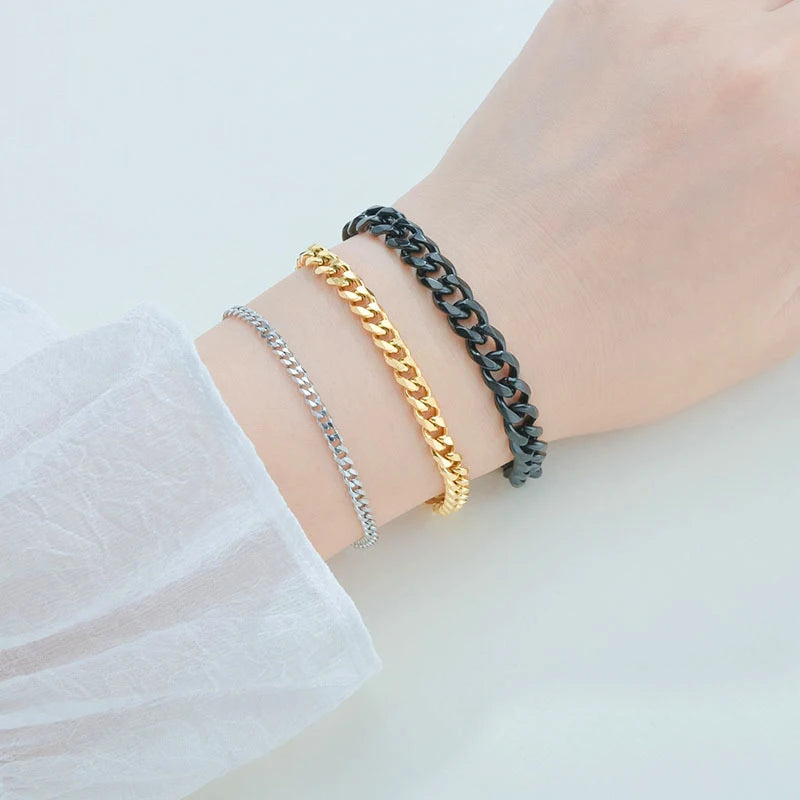 Bracelet Chaîne Cubaine en Acier Inoxydable – Unisexe, Or, Argent, Noir