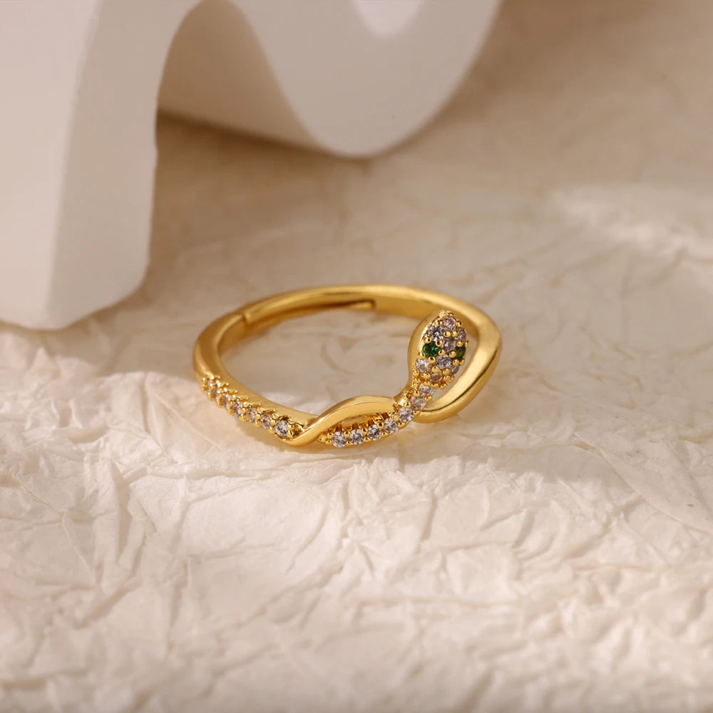 Bague œil Protecteur – Acier Inoxydable Doré, Ajustable, Design Géométrique avec Zircone
