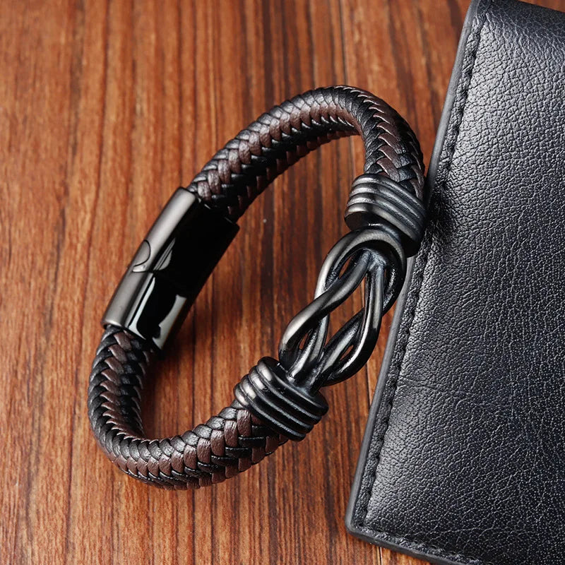 Bracelet Homme Acier et Cuir – Élégance Infinie pour Cadeau ou Style Business