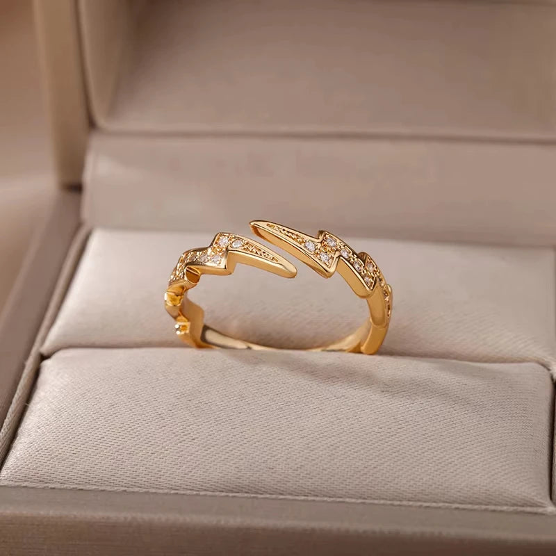 Bague œil Protecteur – Acier Inoxydable Doré, Ajustable, Design Géométrique avec Zircone