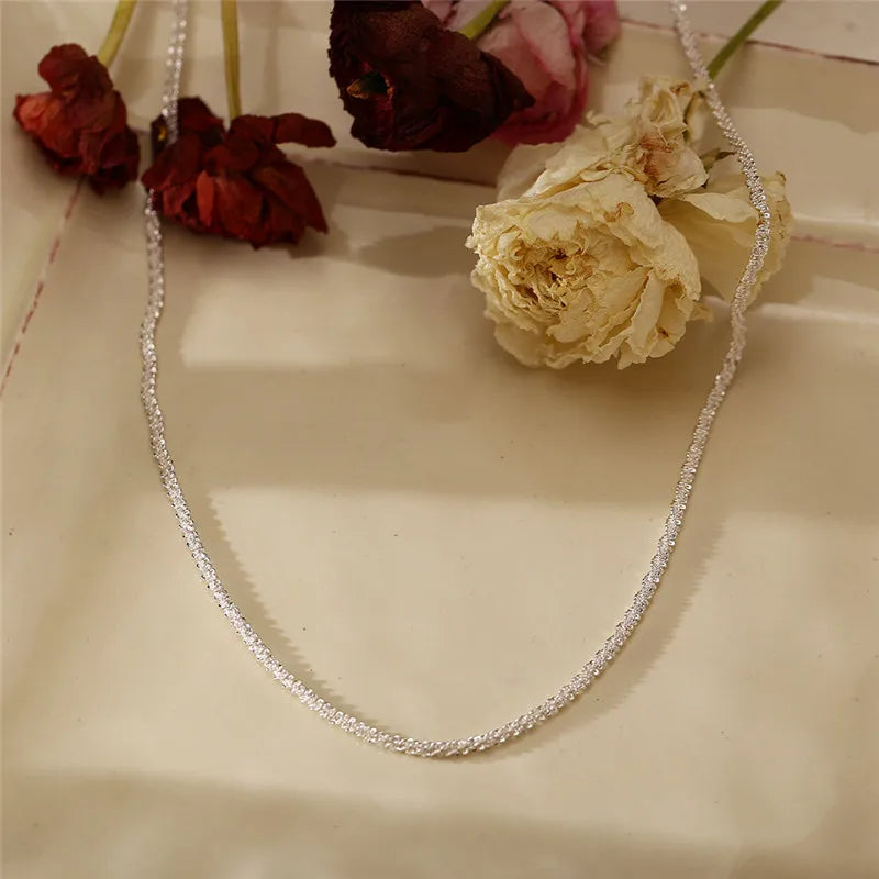 Collar auténtico de plata de ley S925 de 2 mm con clavícula brillante, cadena de suéter, regalo de joyería con gran encanto para mujer.