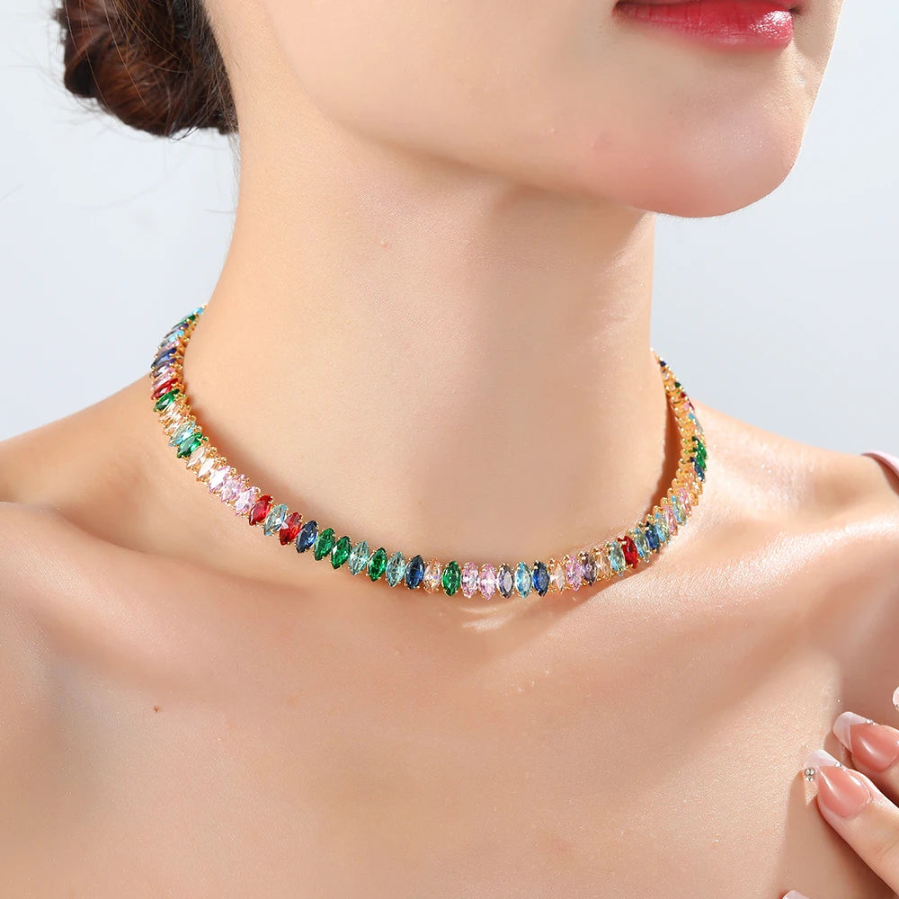 Collier Tennis Multicolore Femme – Zircon Brillant