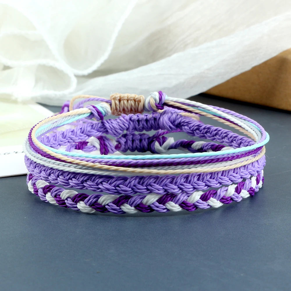 bracelet tibétain coloré réglable multicolore en corde reglable, violet